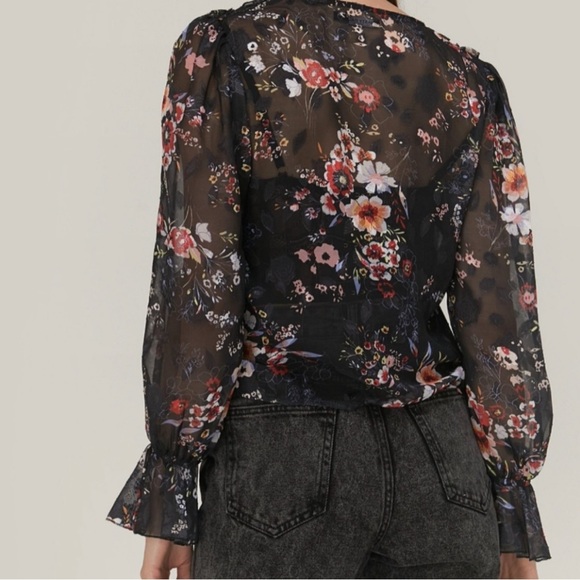 Nasty Gal Floral Chiffon Lace Up Blouse - Women’s Size 2 - Picture 2 of 7